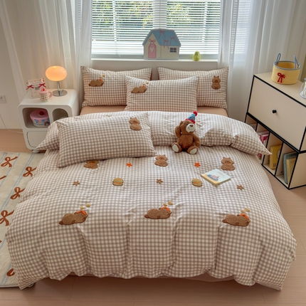 91家纺网 家纺一手货源 找家纺 （总）如意朵 2025新款全棉双层纱小清新绣花四件套（专版花型）