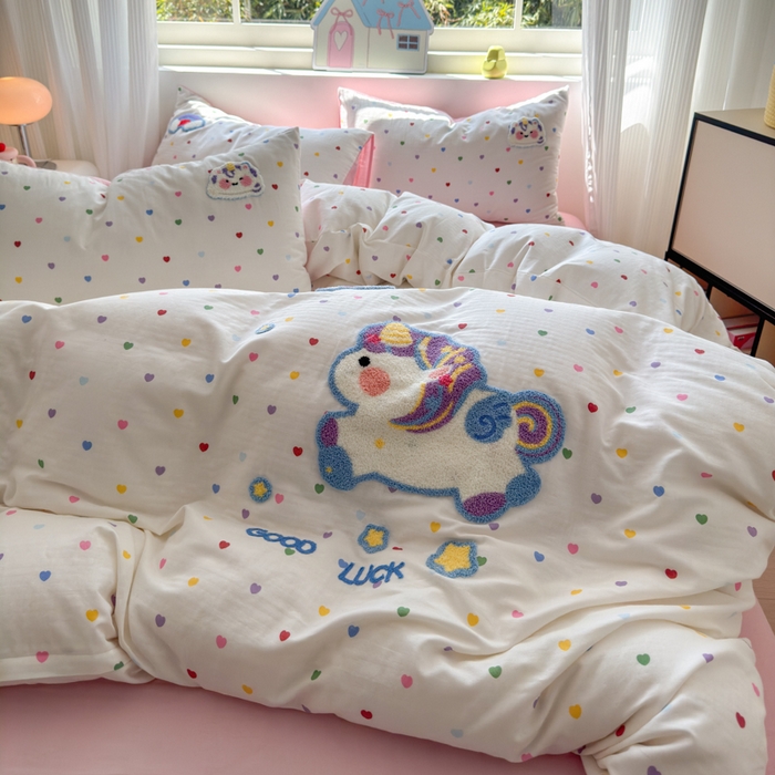 91家纺网 家纺一手货源 找家纺 （总）如意朵 2025新款全棉双层纱小清新绣花四件套（专版花型）