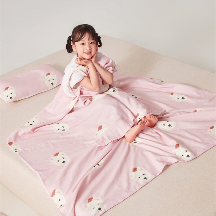 91家纺网 家纺一手货源 找家纺 艾佳宝贝 2025A类全棉纱布护肚防踢睡袋多功能盖毯宝宝夏被 乖萌小狗