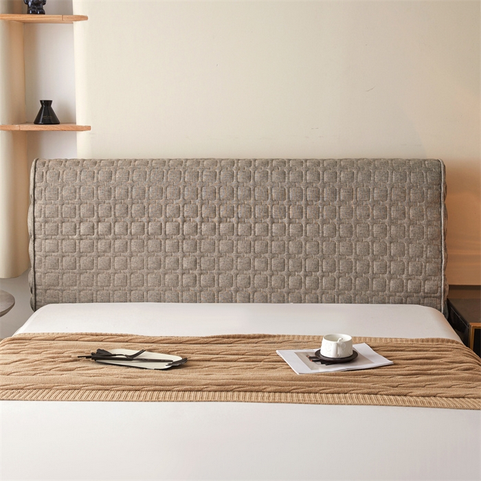 91家纺网 家纺一手货源 找家纺 情恒家纺 2025新款麻布全包床头罩 麻布-星光灰