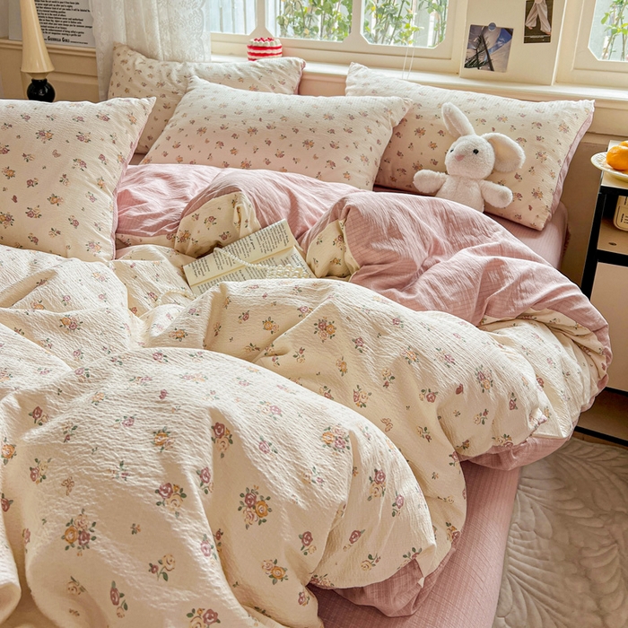 91家纺网 家纺一手货源 找家纺 一比一 2026新款云感皱皱双层纱四件套-简单款 梦境