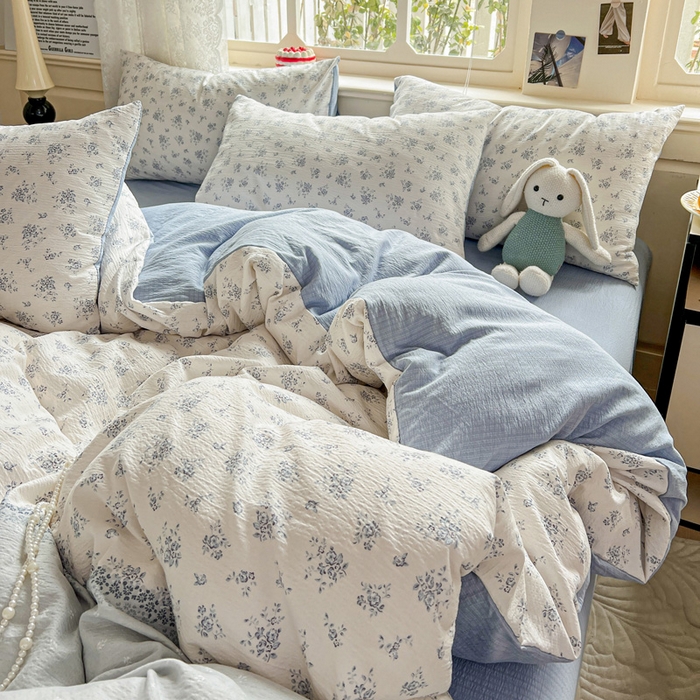 91家纺网 家纺一手货源 找家纺 一比一 2026新款云感皱皱双层纱四件套-简单款 兰黛