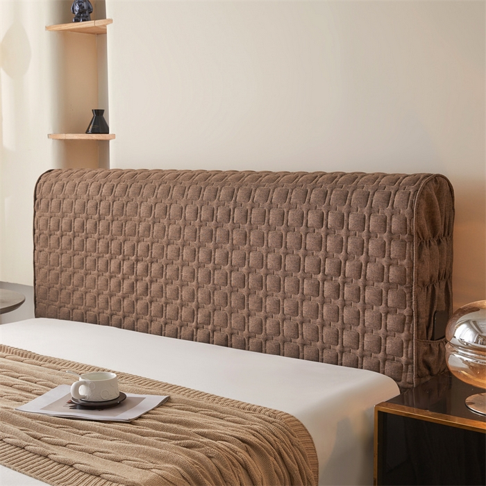 91家纺网 家纺一手货源 找家纺 情恒家纺 2025新款麻布全包床头罩 麻布-深驼色