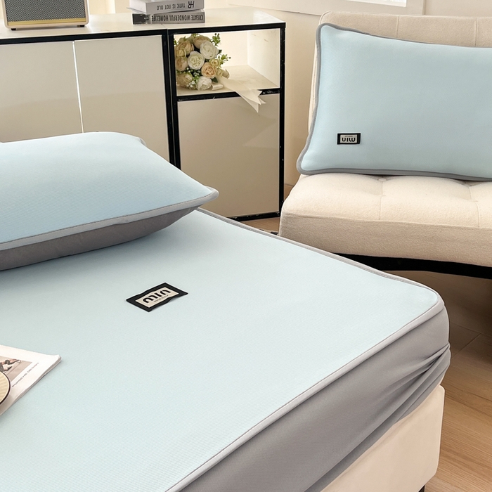 91家纺网 家纺一手货源 找家纺 子曰 2025新款A类高分子PE小清新凉感席系列-床笠款 小清新-天蓝