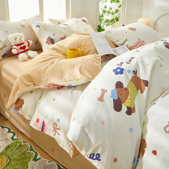 91家纺网 家纺一手货源 找家纺 黛妮雅 2025新款AB版全棉印花床单款全棉四件套 送买家秀 腊肠狗