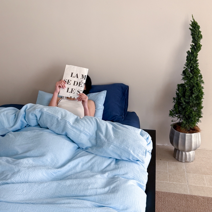 91家纺网 家纺一手货源 找家纺 （总）山舍家居 2025新款皱皱双层纱纯色四件套