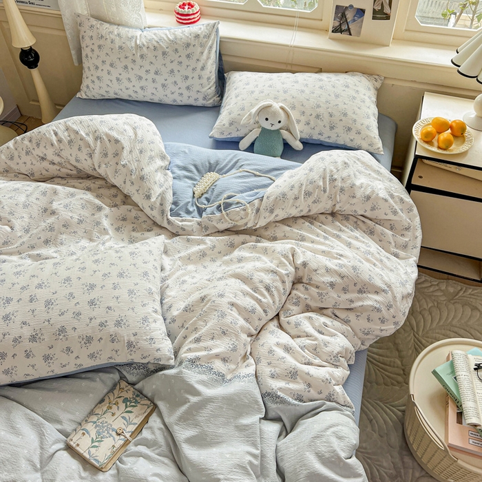 91家纺网 家纺一手货源 找家纺 一比一 2026新款云感皱皱双层纱四件套-简单款 兰黛