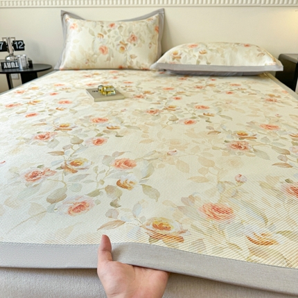 宜代光年 2025新款数码印花冰藤席-床席款 冰藤玉琼枝 米黄