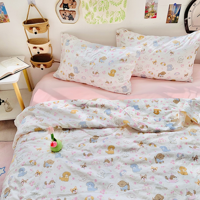 91家纺网 家纺一手货源 找家纺 2025新款1活性印染水洗棉大豆夏被 夏被-可爱粉猫