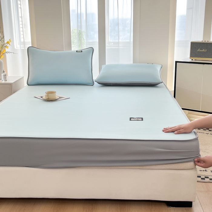 91家纺网 家纺一手货源 找家纺 子曰 2025新款A类高分子PE小清新凉感席系列-床笠款 小清新-天蓝