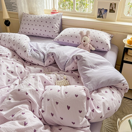 91家纺网 家纺一手货源 找家纺 （总）一比一 2025新款云感皱皱双层纱四件套-简单款