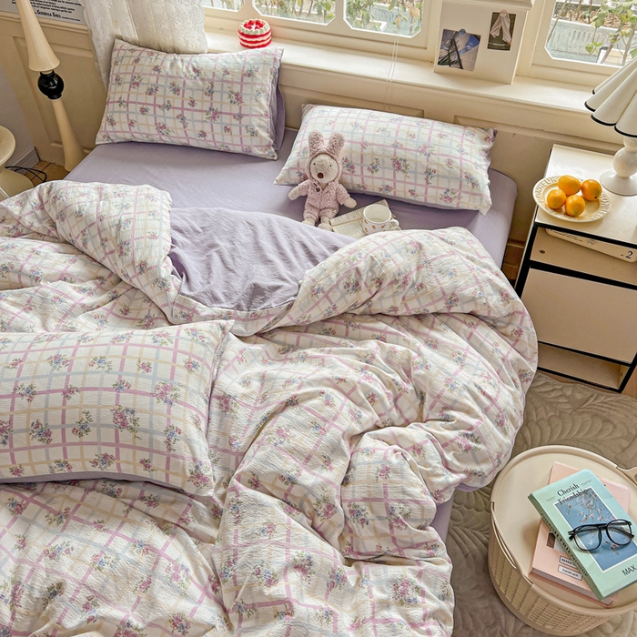 91家纺网 家纺一手货源 找家纺 一比一 2026新款云感皱皱双层纱四件套-简单款 时恋