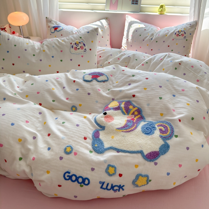 91家纺网 家纺一手货源 找家纺 （总）如意朵 2025新款全棉双层纱小清新绣花四件套（专版花型）