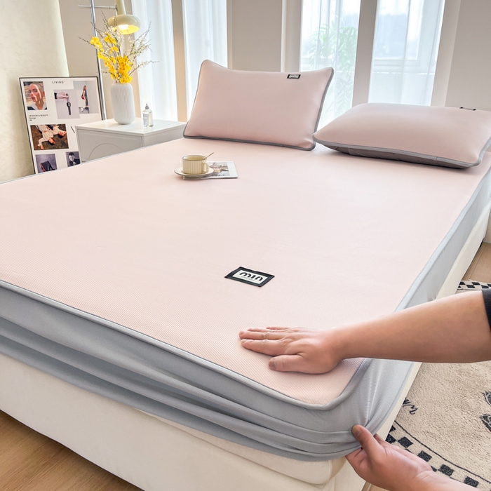 91家纺网 家纺一手货源 找家纺 子曰 2025新款A类高分子PE小清新凉感席系列-床笠款 小清新-粉