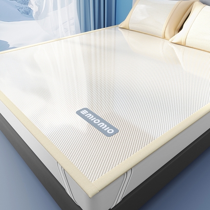 91家纺网 家纺一手货源 找家纺 悠米悠家 2025春夏新款斜纹烫画凉感冰丝席凉席席子 床席款-米白