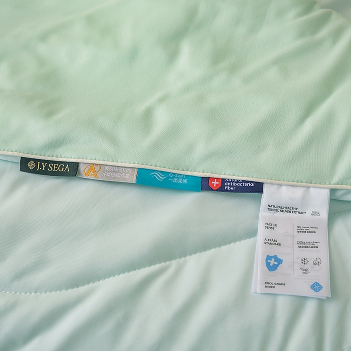 91家纺网 家纺一手货源 找家纺 茧羽世家 2025新款沁柔双镜抗菌系列夏被夏凉被空调被 薄荷绿拼兰