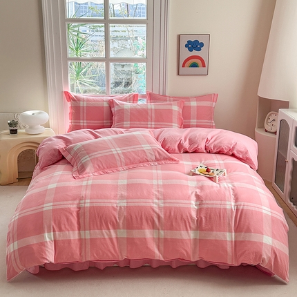 金窝窝家纺 2025新款全棉色织水洗棉床盖四件套 多爱多粉色