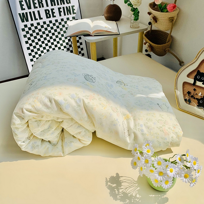 91家纺网 家纺一手货源 找家纺 2025新款1活性印染水洗棉大豆夏被 夏被-清新猫咪