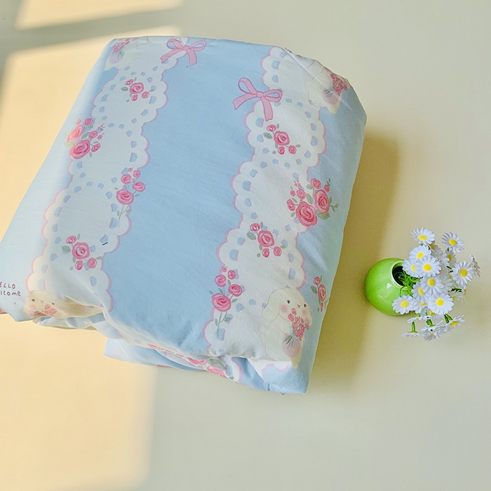 91家纺网 家纺一手货源 找家纺 2025新款1活性印染水洗棉大豆夏被 夏被-玫瑰小兔