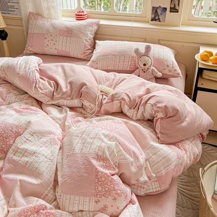 91家纺网 家纺一手货源 找家纺 （总）一比一 2025新款云感皱皱双层纱四件套-简单款