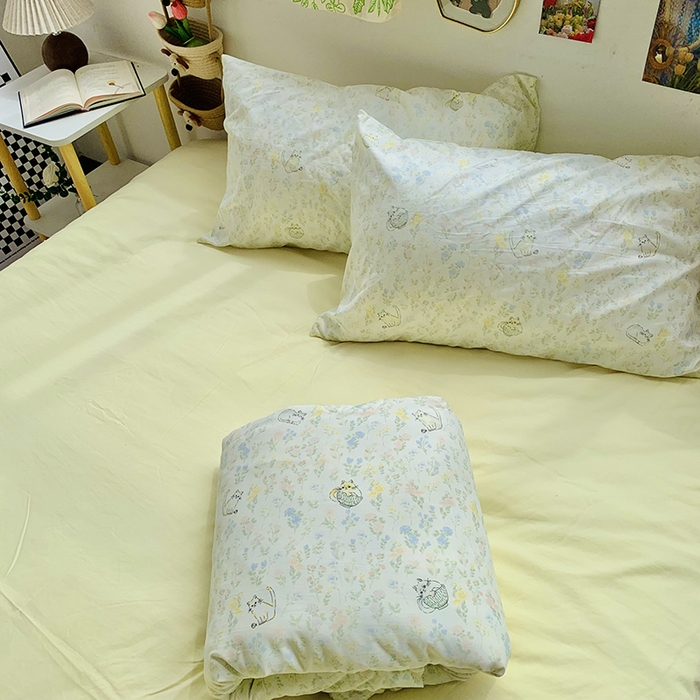 91家纺网 家纺一手货源 找家纺 2025新款1活性印染水洗棉大豆夏被 夏被-清新猫咪