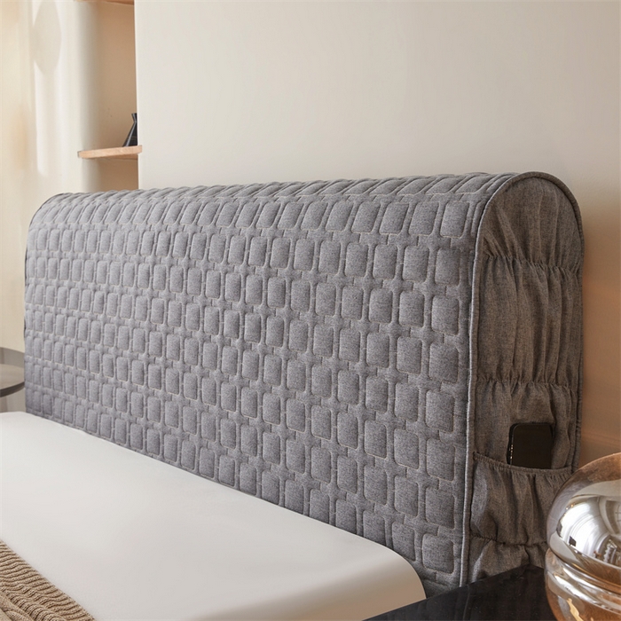 91家纺网 家纺一手货源 找家纺 情恒家纺 2025新款麻布全包床头罩 麻布-山黛灰