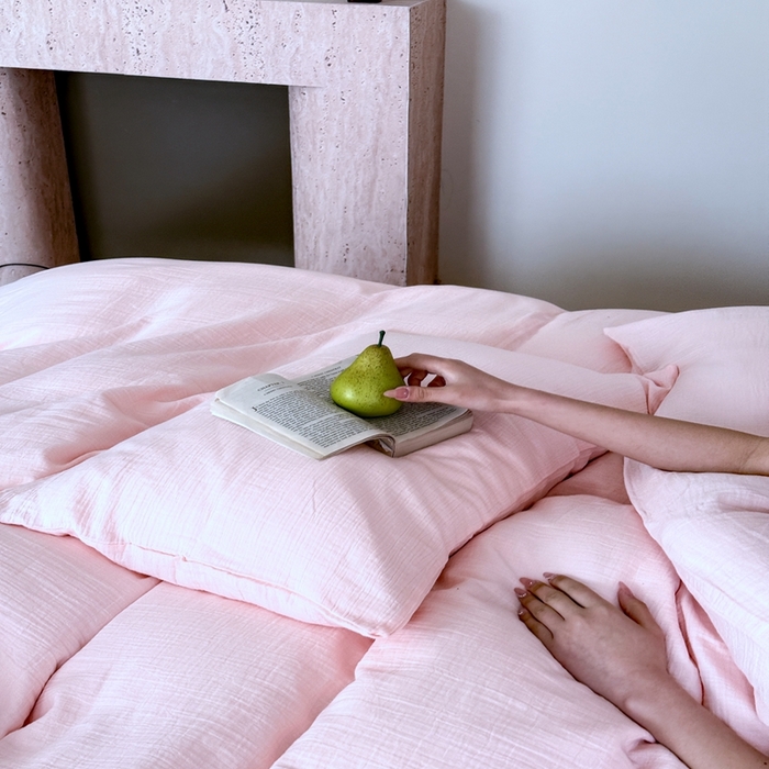 91家纺网 家纺一手货源 找家纺 （总）山舍家居 2025新款皱皱双层纱纯色四件套