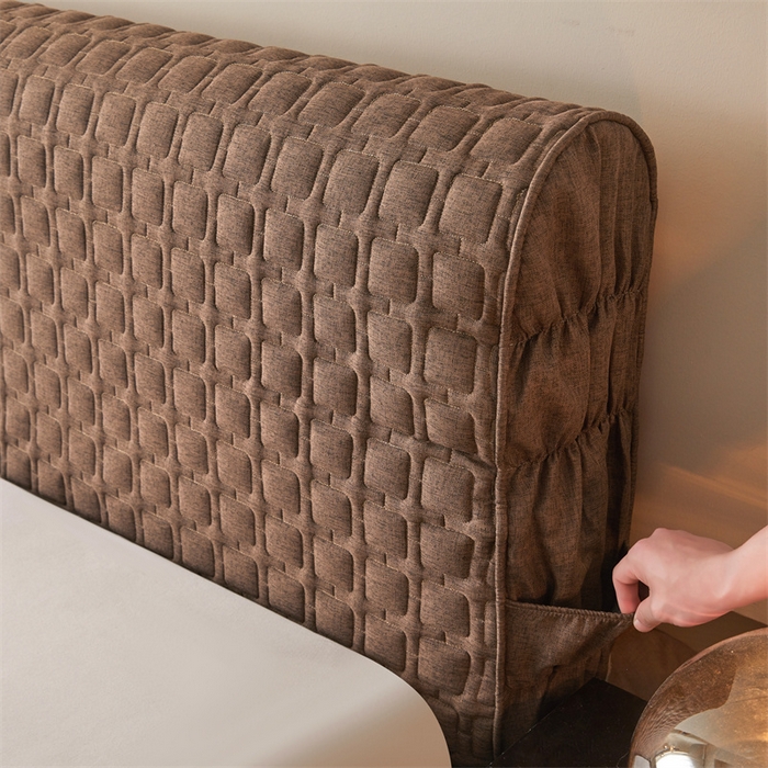 91家纺网 家纺一手货源 找家纺 情恒家纺 2025新款麻布全包床头罩 麻布-深驼色