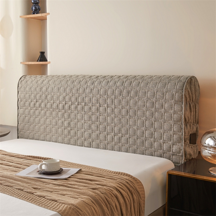 91家纺网 家纺一手货源 找家纺 情恒家纺 2025新款麻布全包床头罩 麻布-星光灰