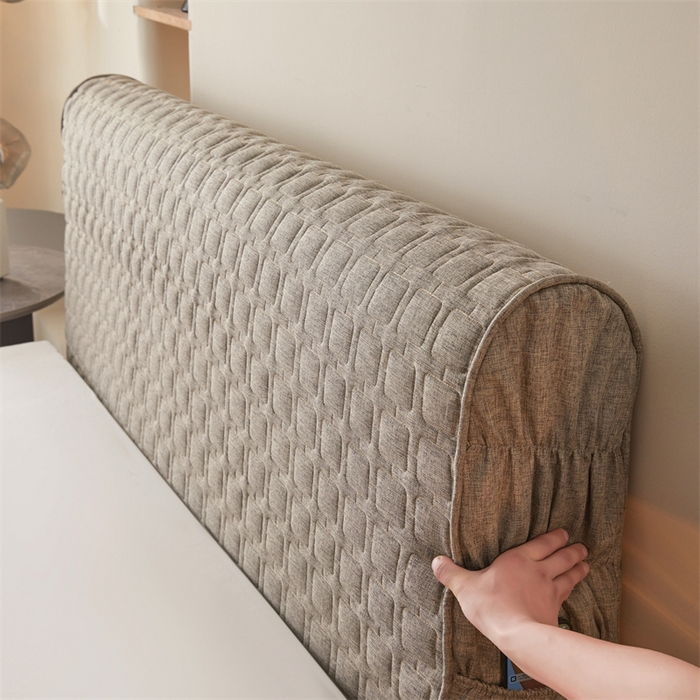 91家纺网 家纺一手货源 找家纺 情恒家纺 2025新款麻布全包床头罩 麻布-星光灰