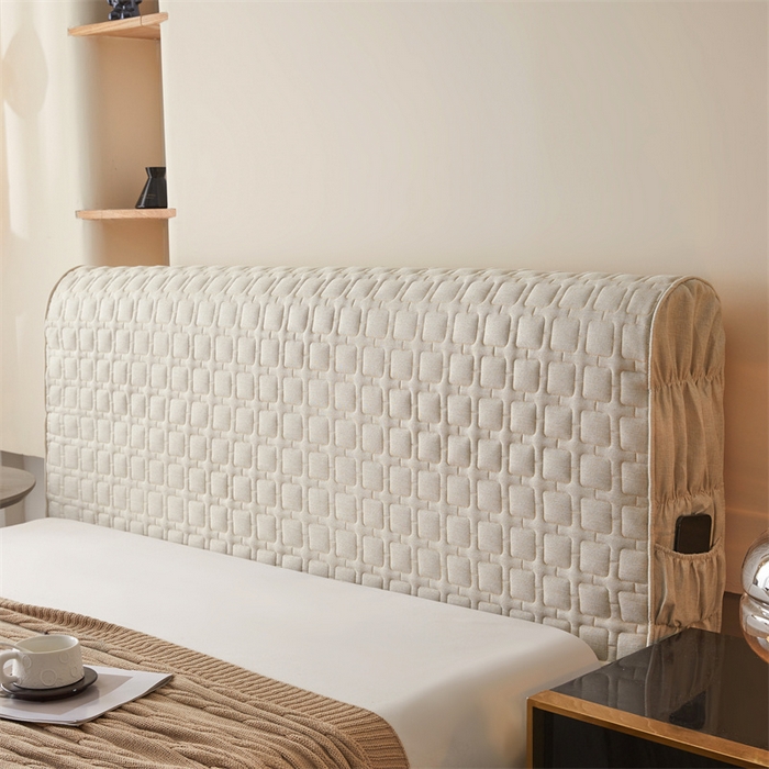 91家纺网 家纺一手货源 找家纺 情恒家纺 2025新款麻布全包床头罩 麻布-奶白色