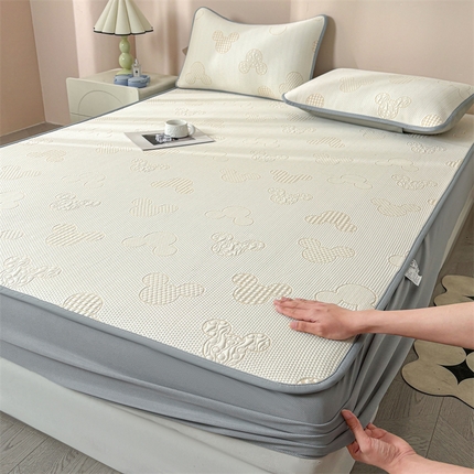 雯豆家纺 2025新款PE凉感提花冰丝床笠三件套全包中分子床罩床垫保护套 米奇宝-床笠款