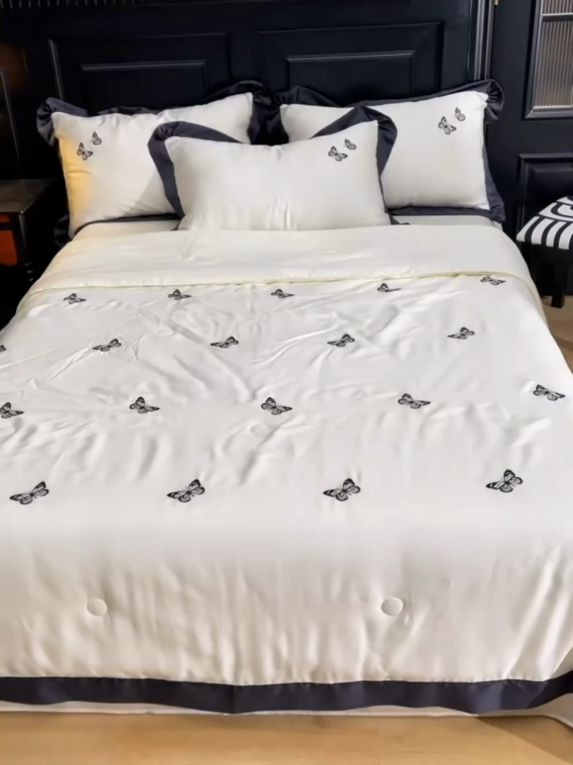 91家纺网 家纺一手货源 找家纺 （总）大麦家纺 2025新款水洗天丝绣花款夏被四件套