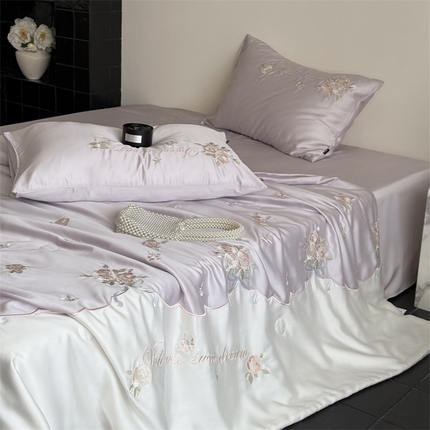 91家纺网 家纺一手货源 找家纺 （总）鹿班家居 2025新款60S莱赛尔刺绣夏被四件套-泡芙发带（标准会员-20）