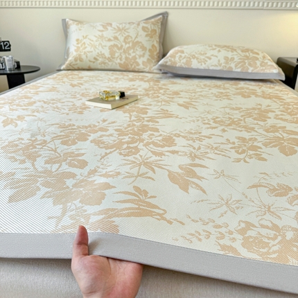 宜代光年 2025新款数码印花冰藤席-床席款 冰藤繁花 咖