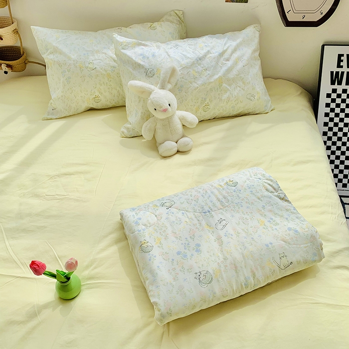 91家纺网 家纺一手货源 找家纺 2025新款1活性印染水洗棉大豆夏被 夏被-清新猫咪