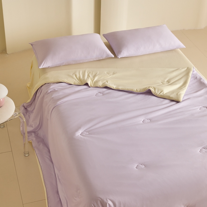 91家纺网 家纺一手货源 找家纺 大彩家居 2025新款A类针织四季被-场景一 薰衣草紫