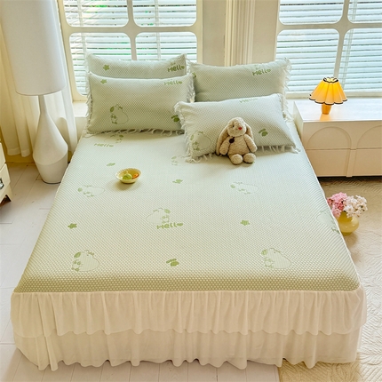 91家纺网 家纺一手货源 找家纺 优贝 2025新款直播爆款卡皮巴拉系列冰豆豆凉席床裙款 卡皮巴拉-绿