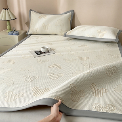 雯豆家纺 2025新款PE高分子凉感提花凉席三件套绑带款席子平铺席 米奇宝-绑带款