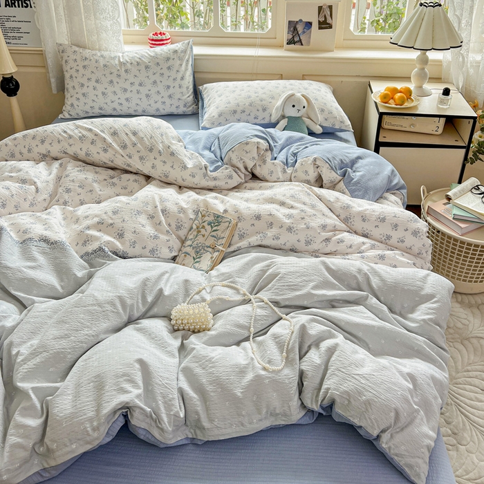 91家纺网 家纺一手货源 找家纺 一比一 2026新款云感皱皱双层纱四件套-简单款 兰黛