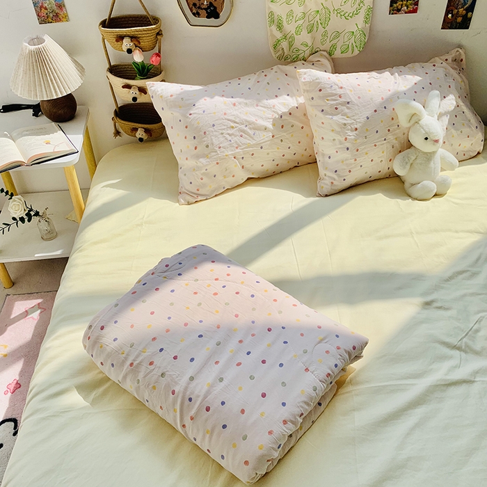 91家纺网 家纺一手货源 找家纺 2025新款1活性印染水洗棉大豆夏被 夏被-彩虹波点