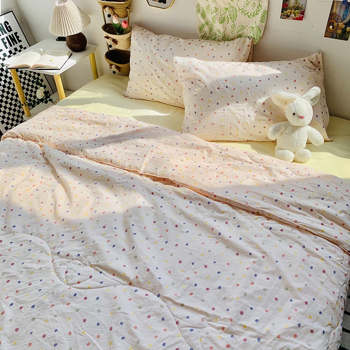 91家纺网 家纺一手货源 找家纺 2025新款1活性印染水洗棉大豆夏被 夏被-彩虹波点