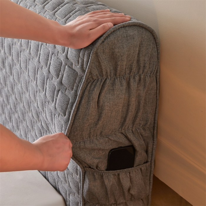 91家纺网 家纺一手货源 找家纺 情恒家纺 2025新款麻布全包床头罩 麻布-山黛灰