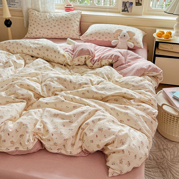 91家纺网 家纺一手货源 找家纺 一比一 2026新款云感皱皱双层纱四件套-简单款 梦境