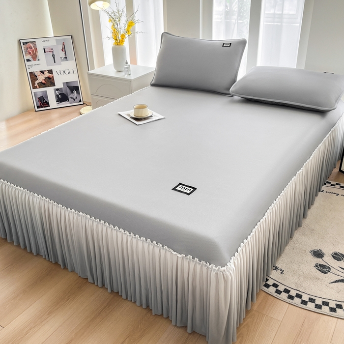 91家纺网 家纺一手货源 找家纺 子曰 2025新款A类高分子PE小清新凉感席系列-床裙款  小清新-灰