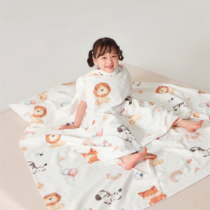 91家纺网 家纺一手货源 找家纺 艾佳宝贝 2025A类全棉纱布护肚防踢睡袋多功能盖毯宝宝夏被 萌趣动物园