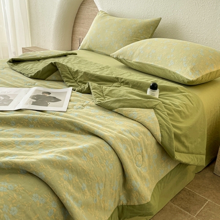 寐眠 2025新款全棉三层纱提花夏被四件套 晚荷聆雨