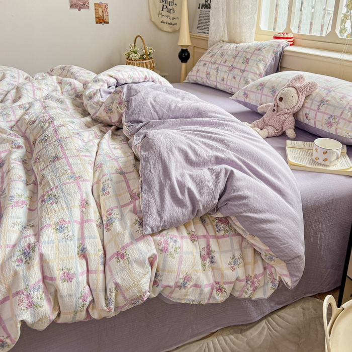 91家纺网 家纺一手货源 找家纺 一比一 2026新款云感皱皱双层纱四件套-简单款 时恋