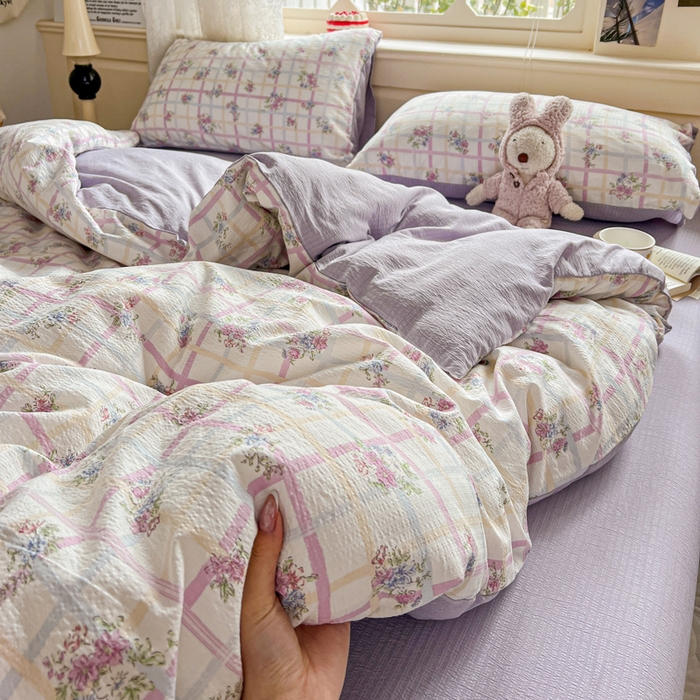 91家纺网 家纺一手货源 找家纺 一比一 2026新款云感皱皱双层纱四件套-简单款 时恋