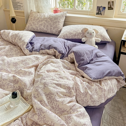 91家纺网 家纺一手货源 找家纺 （总）一比一 2025新款云感皱皱双层纱四件套-简单款